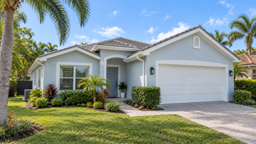 Illustrative coastal exterior painting concept for a South Florida home.